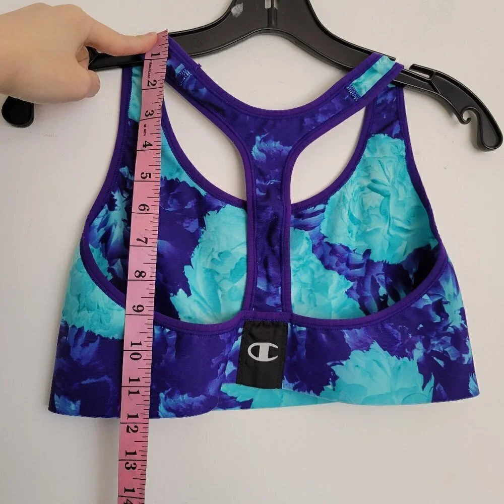 Champion Blue Purple Floral Watercolor Print Racerback Sports Bra Size Large